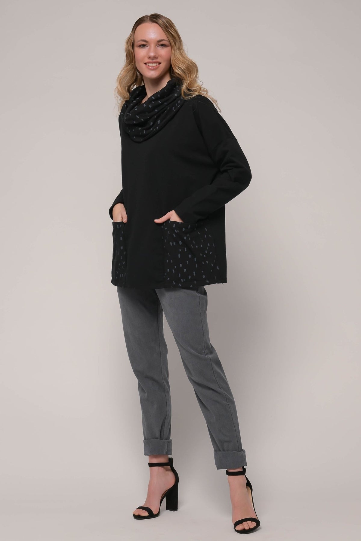 Euro French Terry Cowl Top - Linen Luv