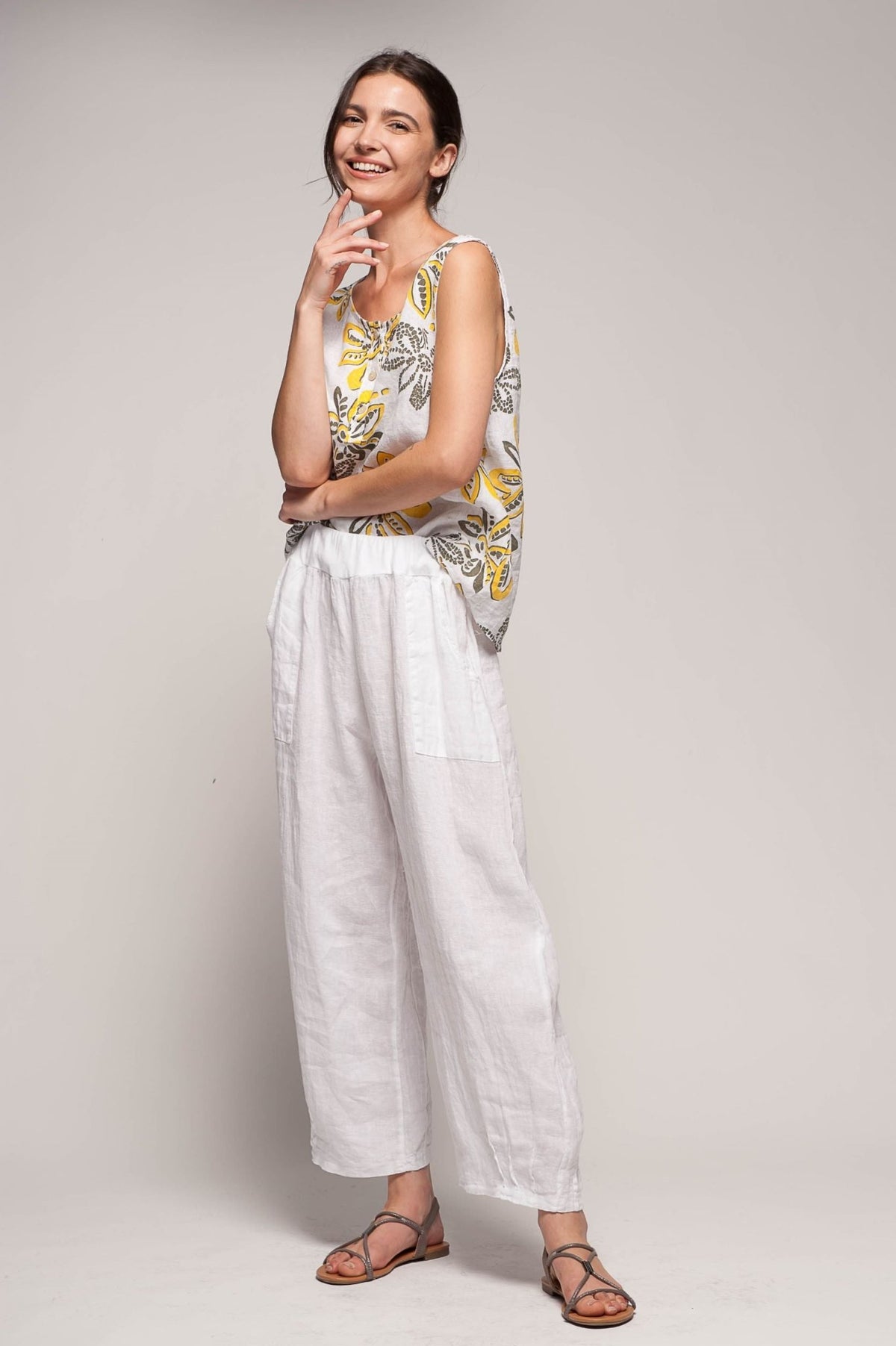 Euro Linen Print Top Sleeveless - Linen Luv